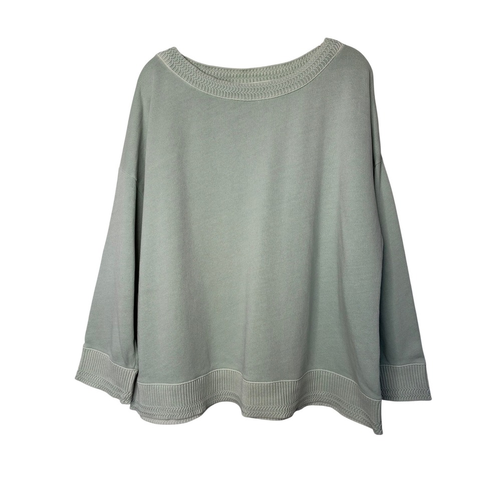 J Jill Sweatshirt Textured Knit Trim Boat Neck 2X Mint Green Cotton Athleisure